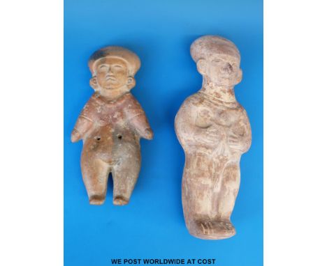 Two Mayan terracotta figures, 26cm and 21cm tall. 