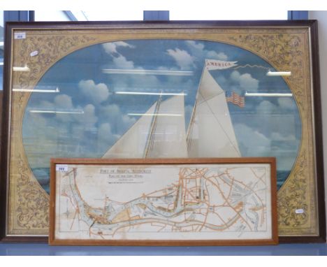 A print of 'The America', the first winner of The Americas Cup race (67 x 99cm) and a map of Bristol docks circa 1952 (24 x 6