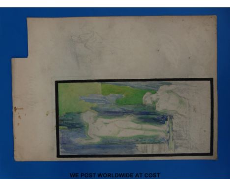 W. Graham Robertson (1866-1948) Original watercolour & pencil illustration depicting two naked male figures, one partly subme