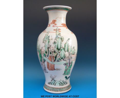 A 19thC Chinese famille verte vase with six character Kangxi mark, (35cm tall)