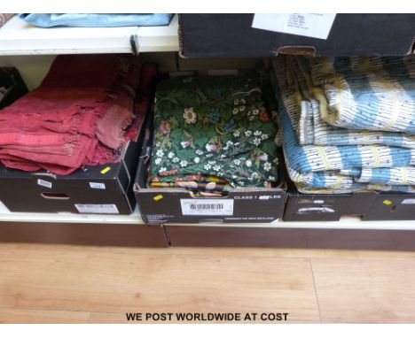 A collection of vintage textiles including 1950s curtains, 1960s 'safari' print fabric (approximately 7m)